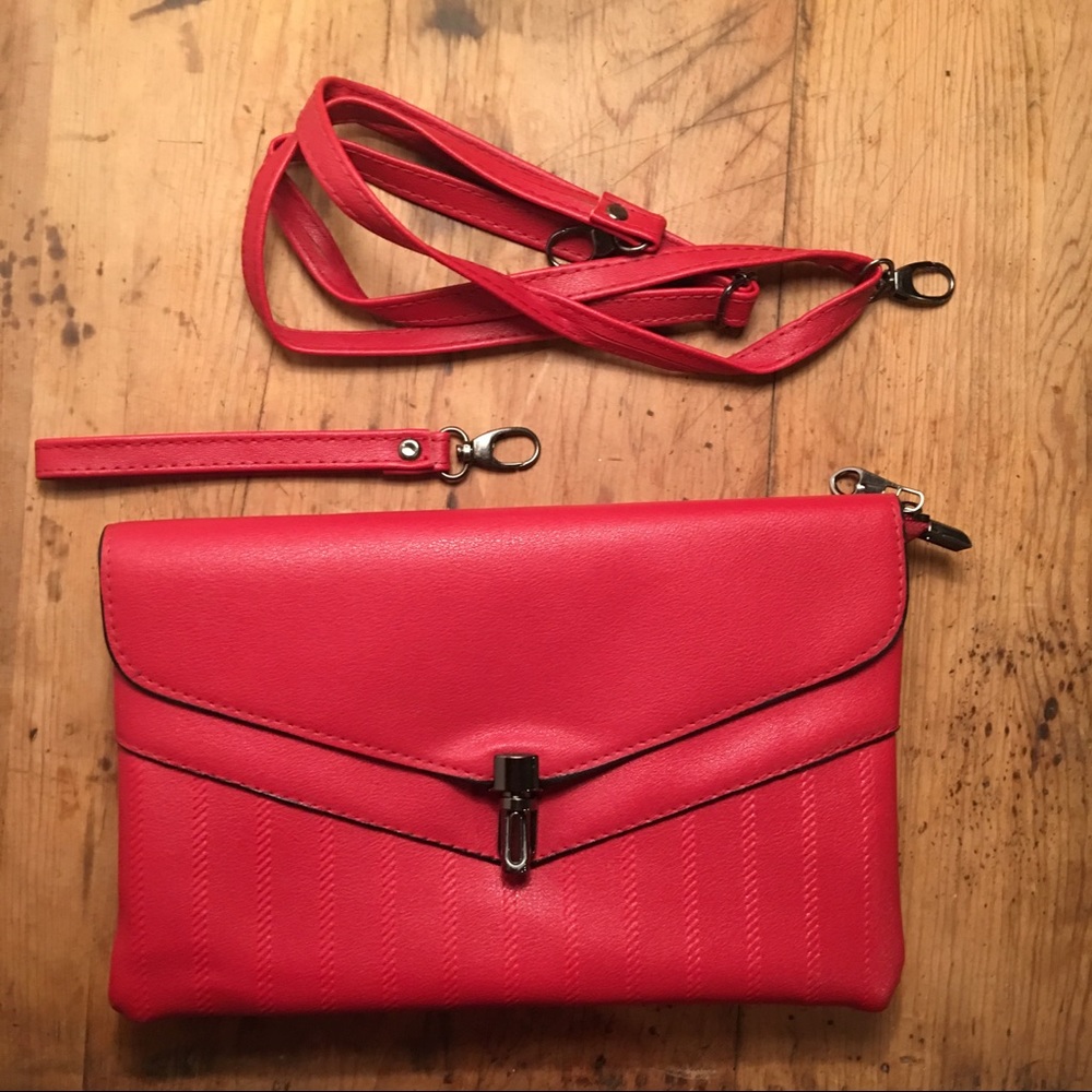 Red Handbag includes shoulder and short straps